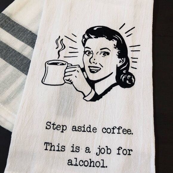 Funny Retro Coffee Alcohol Meme Dish Towels - Picture 2 of 2